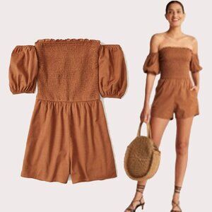 Abercrombie & Fitch Brown Off-Shoulder Romper